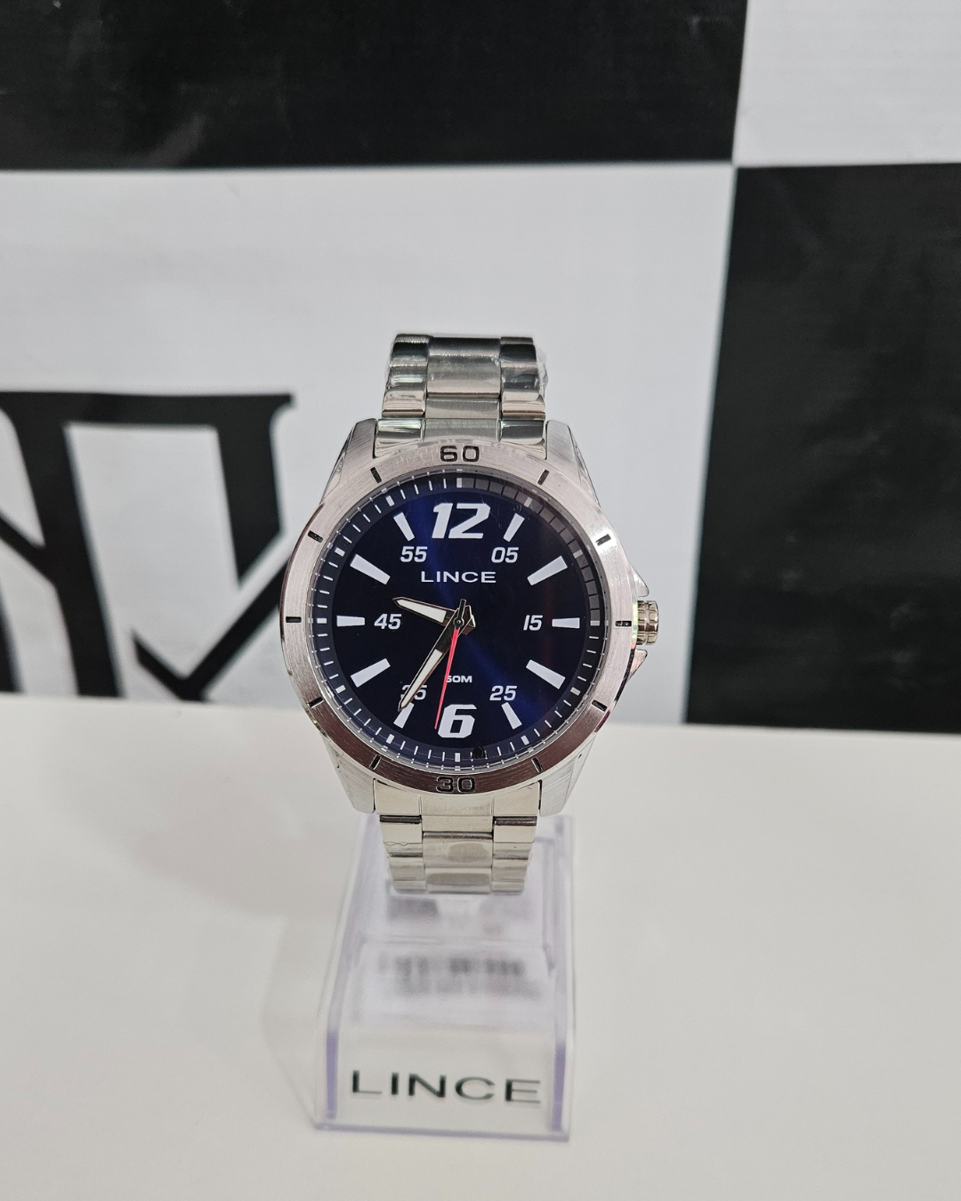 Relógio Masculino Lince Prata Aço Inoxidável Mostrador Azul