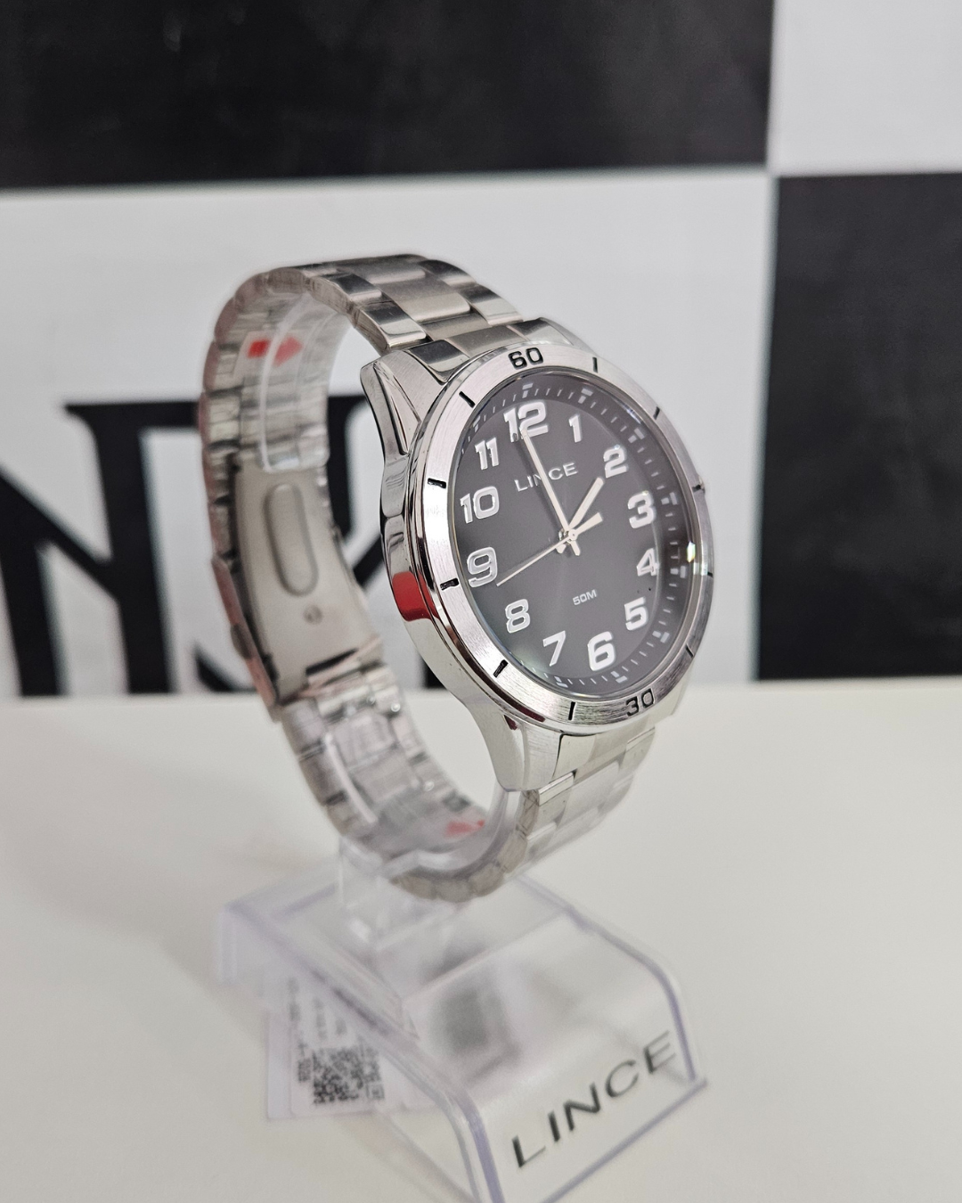 Relogio Lince Masculino Prateado Preto Mrmm003l