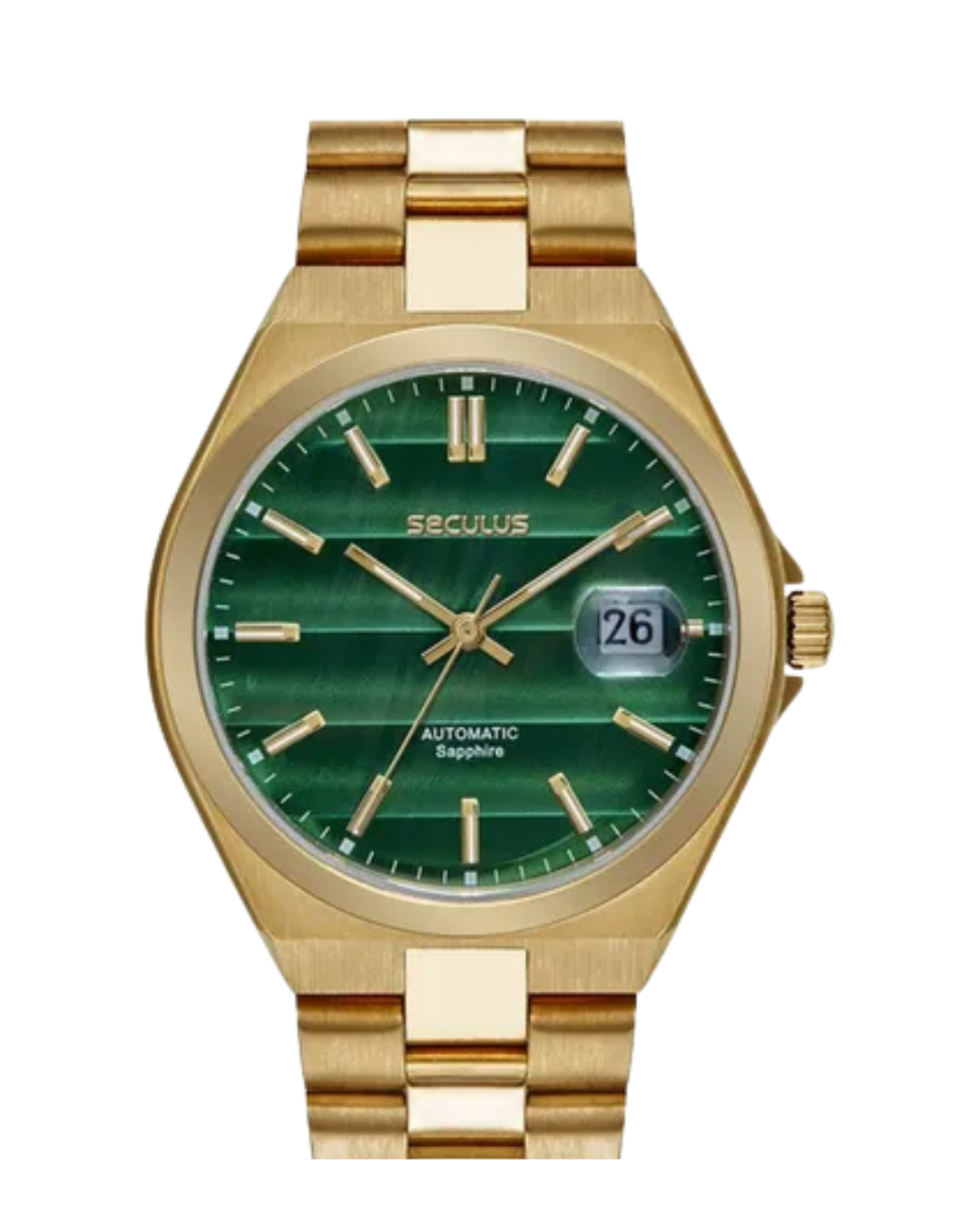 Relógio Seculus Masculino Automático Dourado Fundo Verde