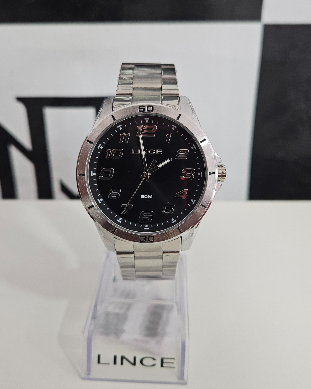 Relogio Lince Masculino Prateado Preto Com Números Mrmm003l