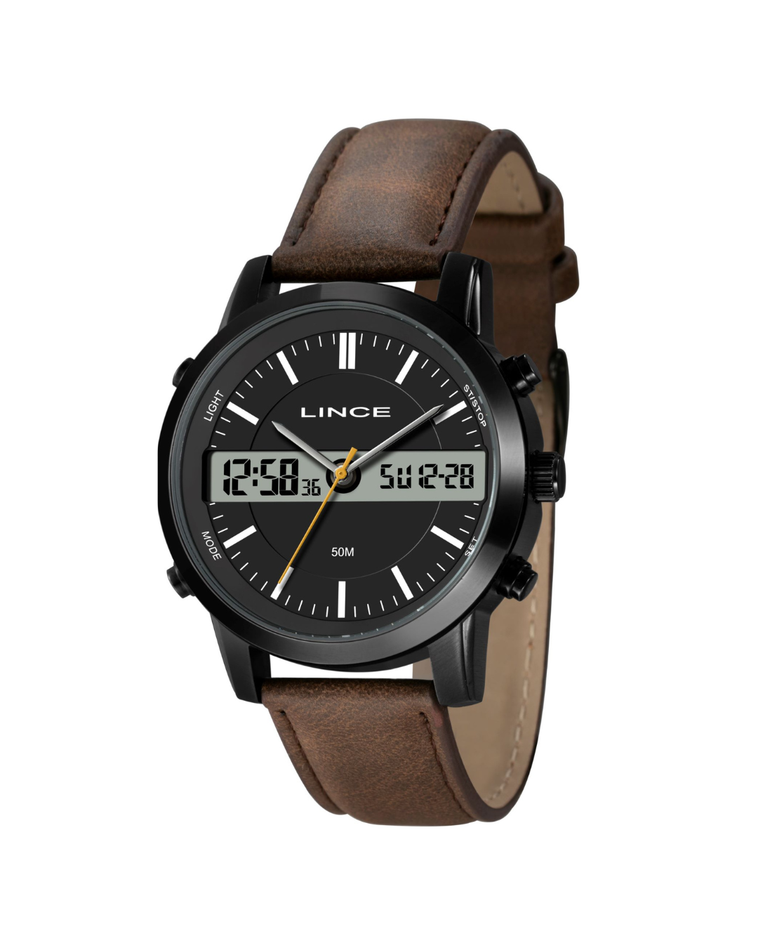 Relógio Lince Masc Puls Couro Marrom Visor Preto Analógico MAC4764L46